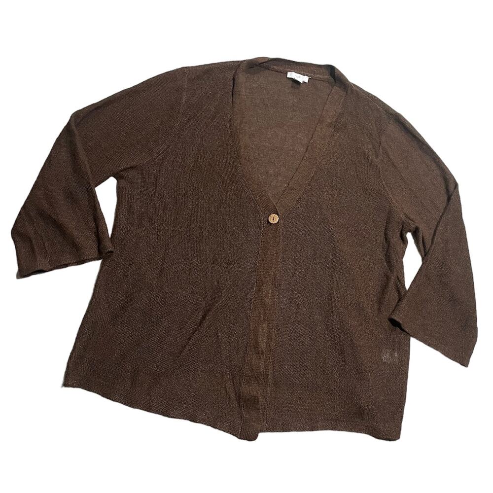 J. Jill Cardigan Single Button Sweater Womens Size Large Linen Rayon Blend Brown